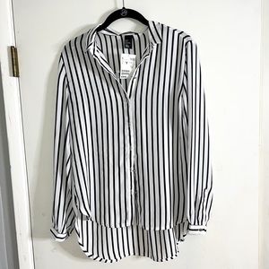 H&M Black and White Striped Chiffon Long Sleeve Blouse